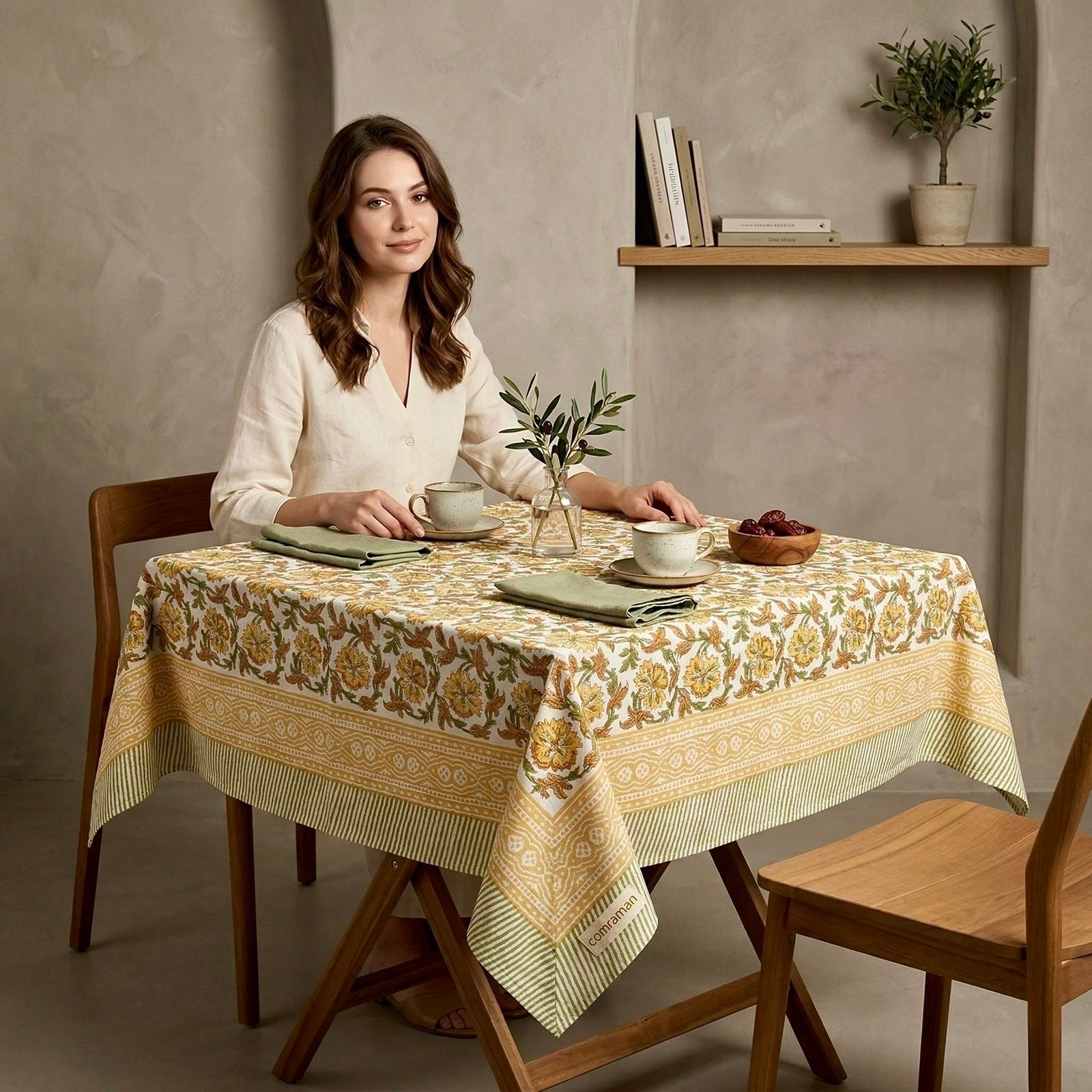 Pure cotton hand-block printed 2 seater square table cover (45x45 inches)