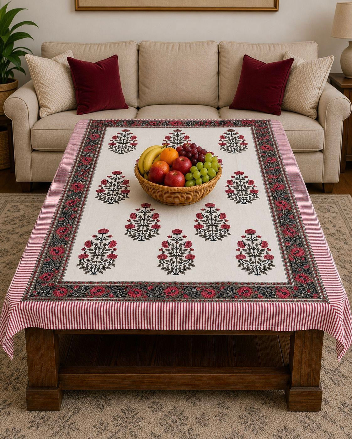 Pure cotton hand-block printed center table/ 4 seater dining table(40x60 inches)