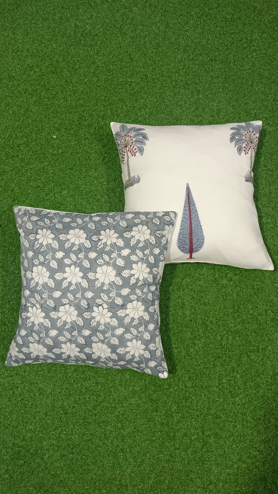 Pure cotton handblock printed set of 2 assorted cushion covers (16x16 inches)