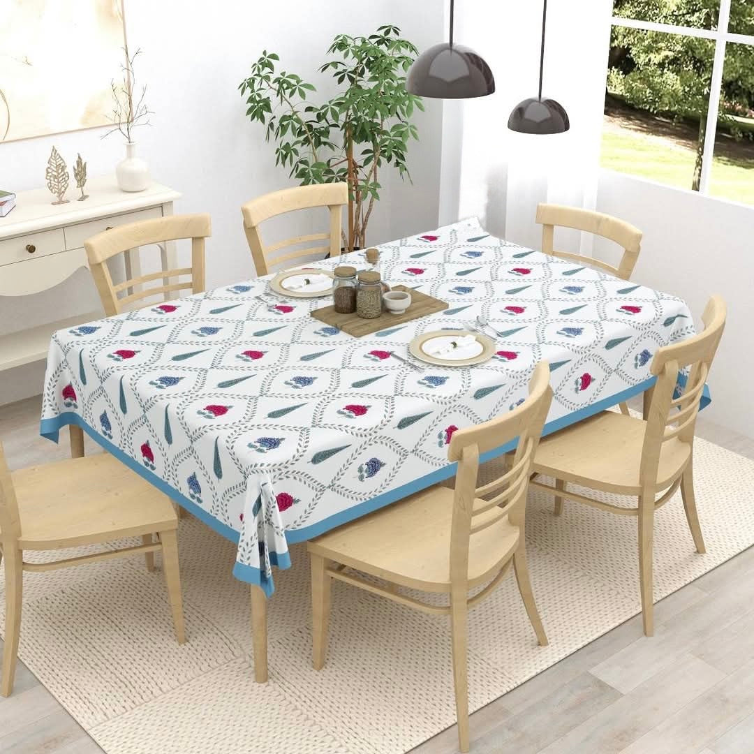 Pure cotton hand-block printed table covers for 4 and 6 seater dining tables (60x90 inches)