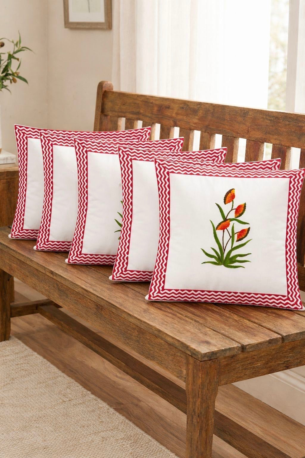 Pure cotton hand-block printed set of 5 cushion covers (16x16 inches)
