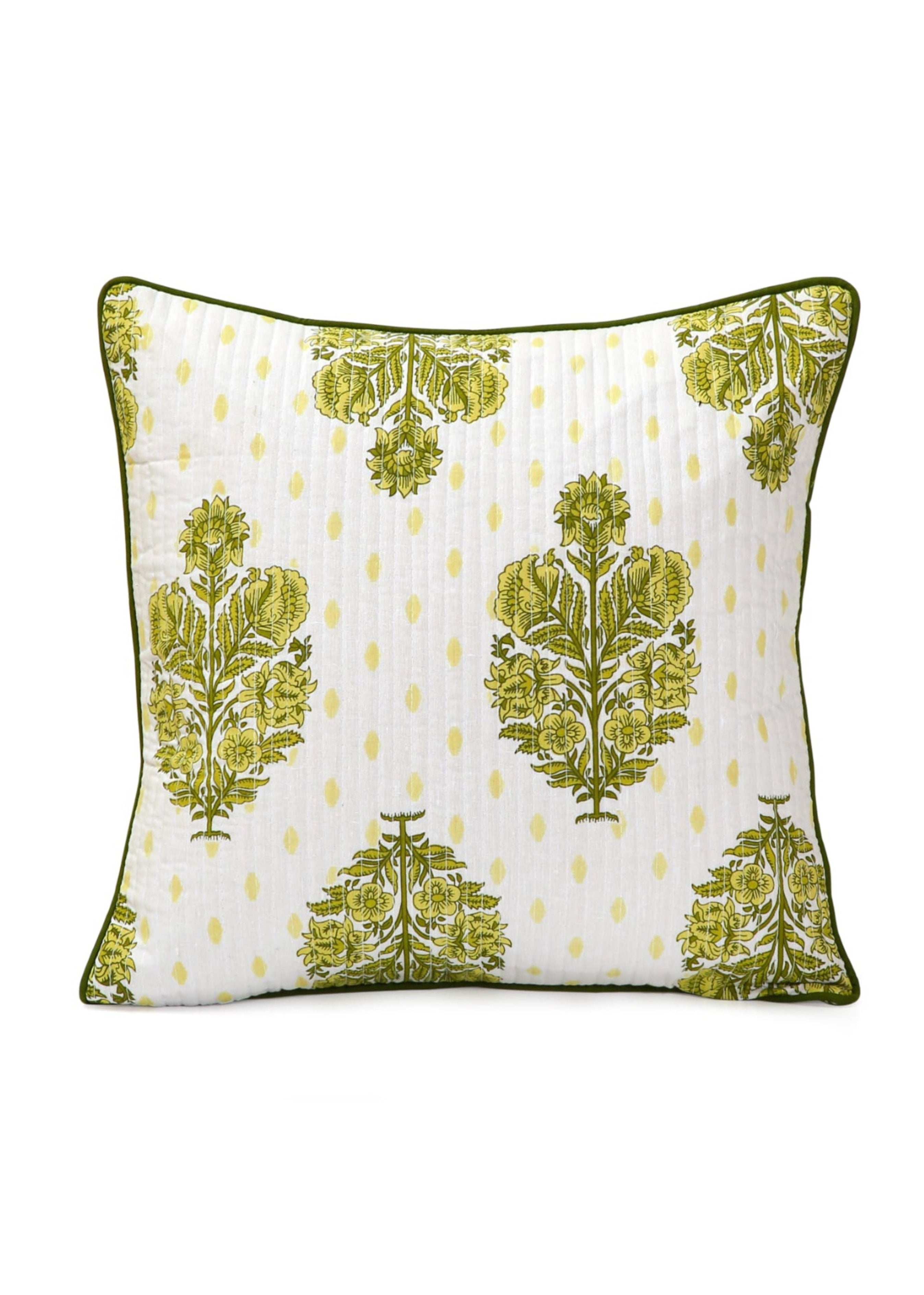 Pure cotton hand block printed quilted cushion covers 16x16 inches (Set of 5)