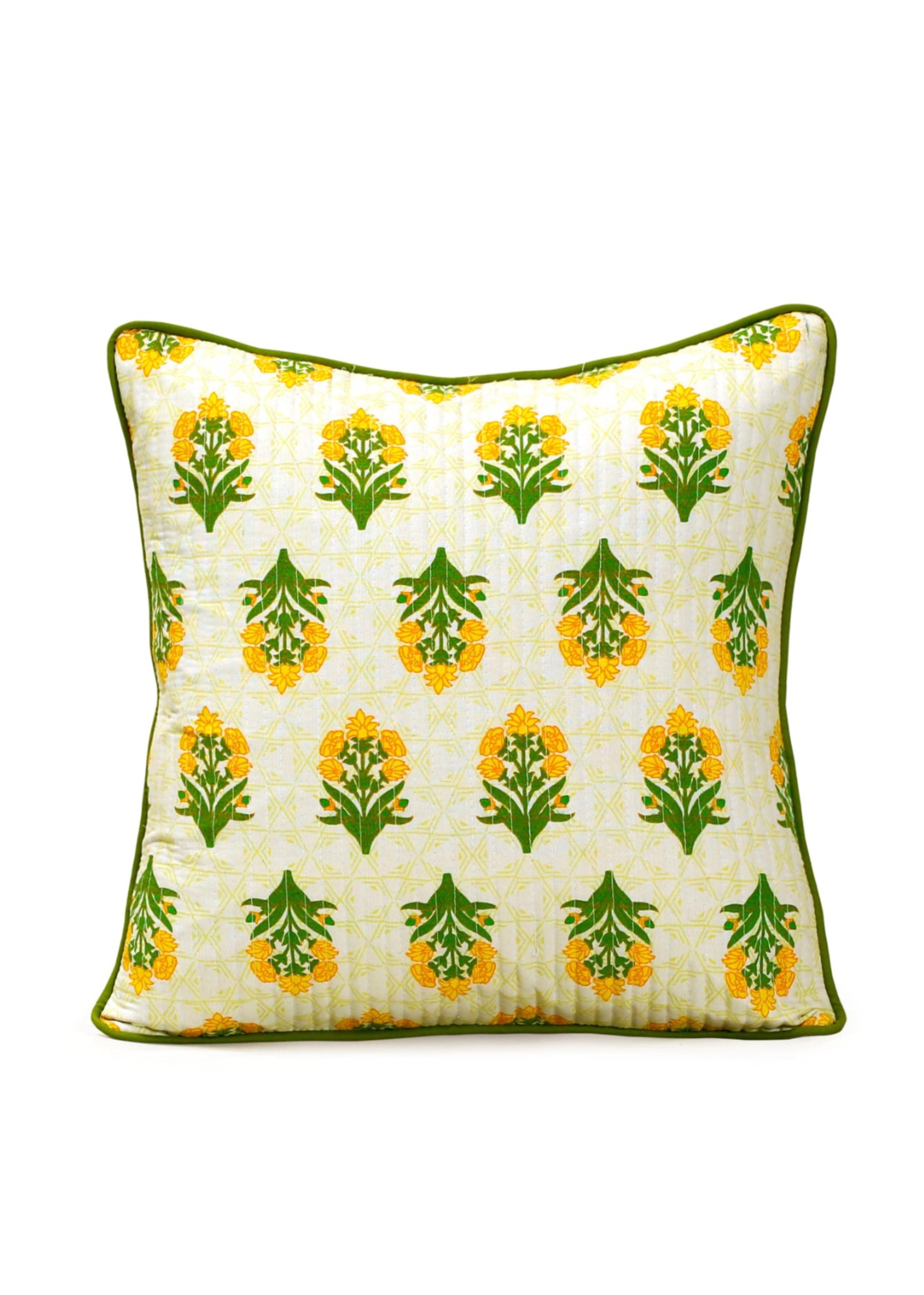 Pure cotton hand block printed quilted cushion covers 16x16 inches (Set of 5)