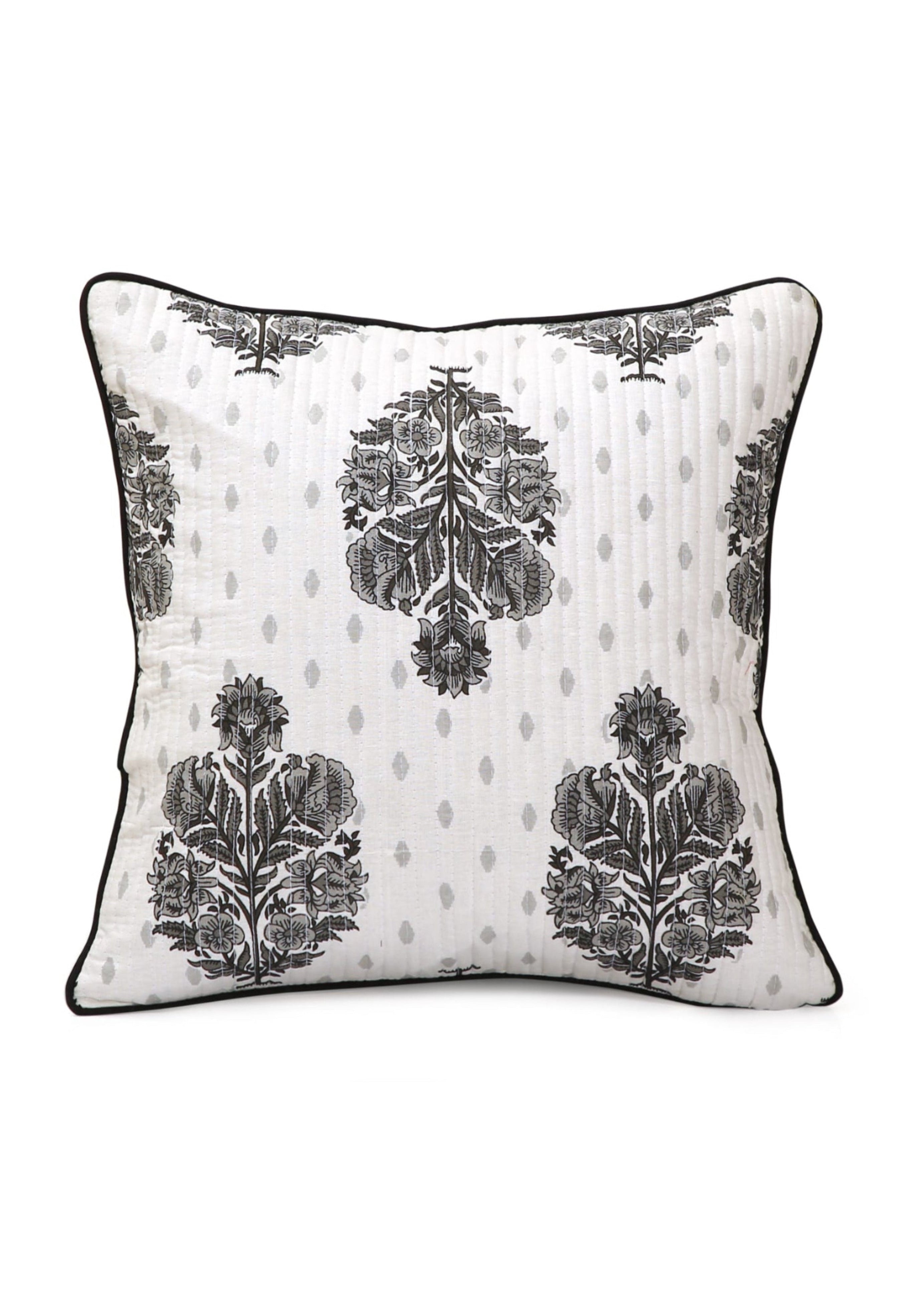Pure cotton hand block printed quilted cushion covers 16x16 inches (Set of 5)