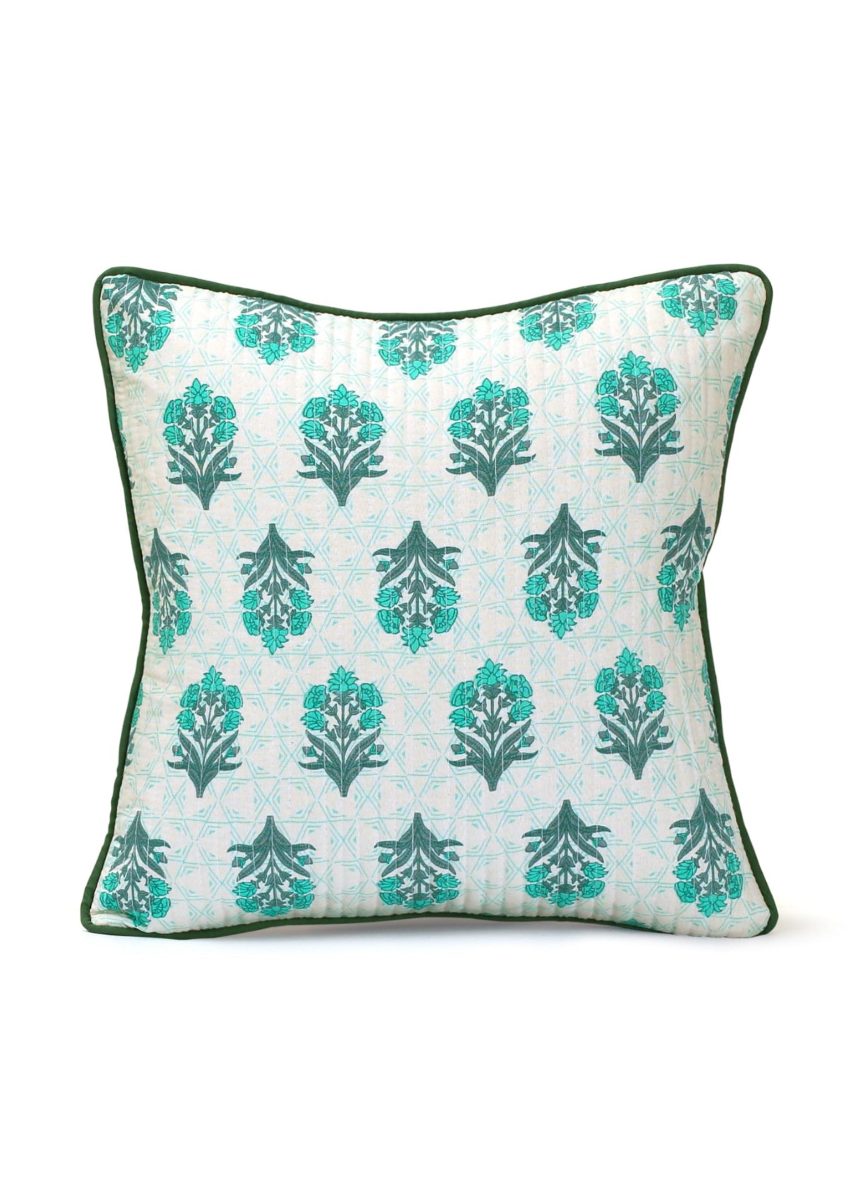 Pure cotton hand block printed quilted cushion covers 16x16 inches (Set of 5)