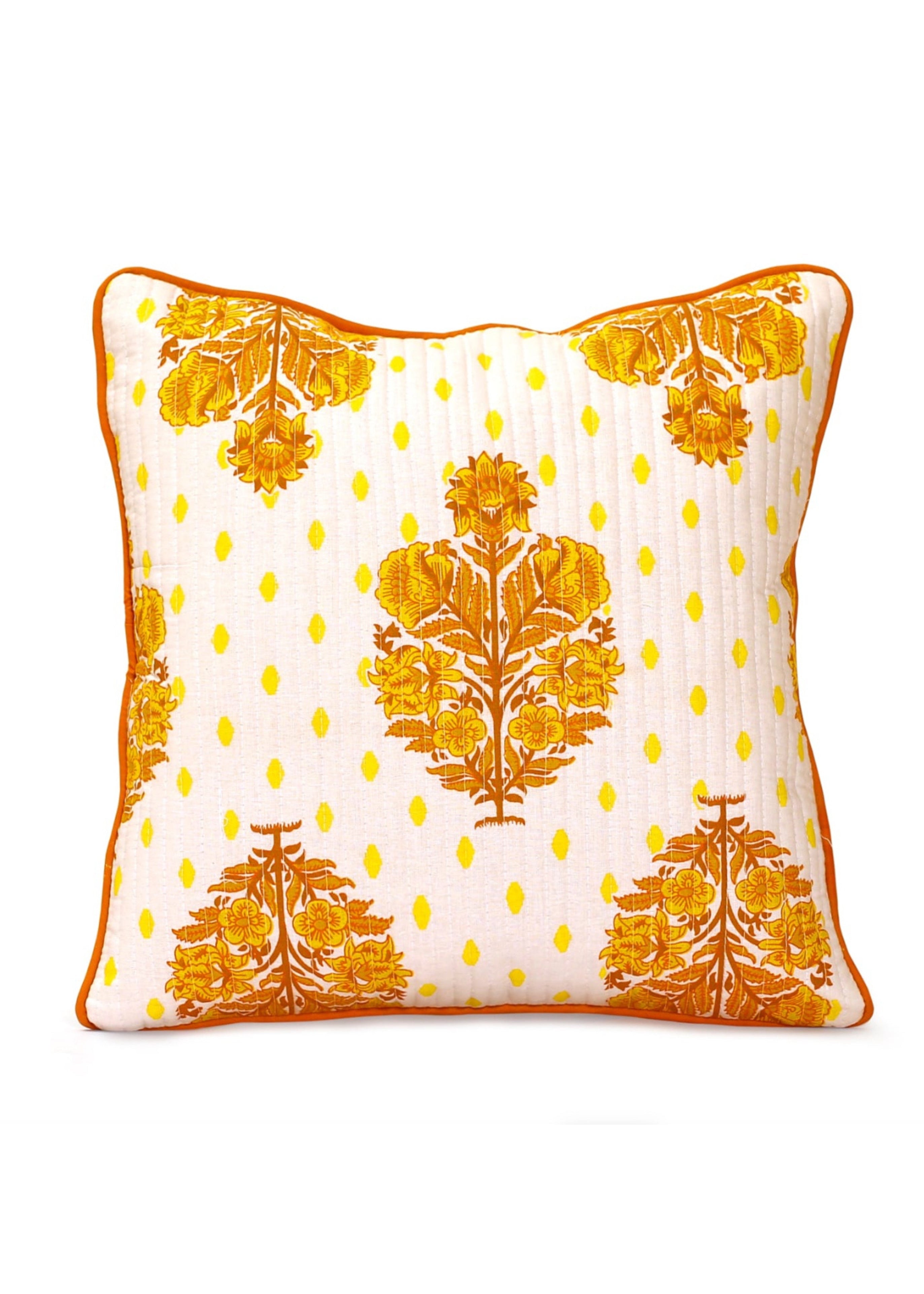 Pure cotton hand block printed quilted cushion covers 16x16 inches (Set of 5)