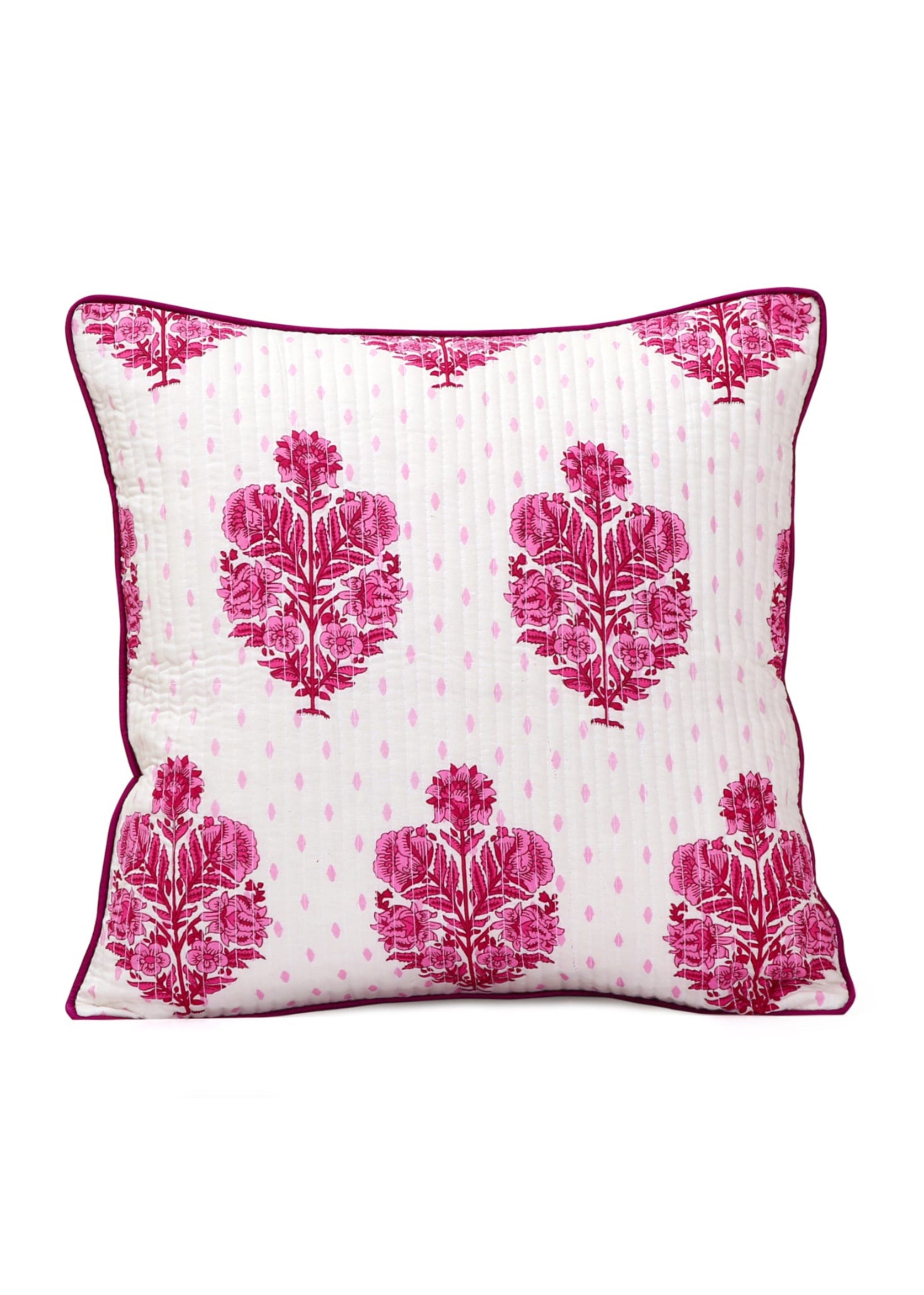 Pure cotton hand block printed quilted cushion covers 16x16 inches (Set of 5)