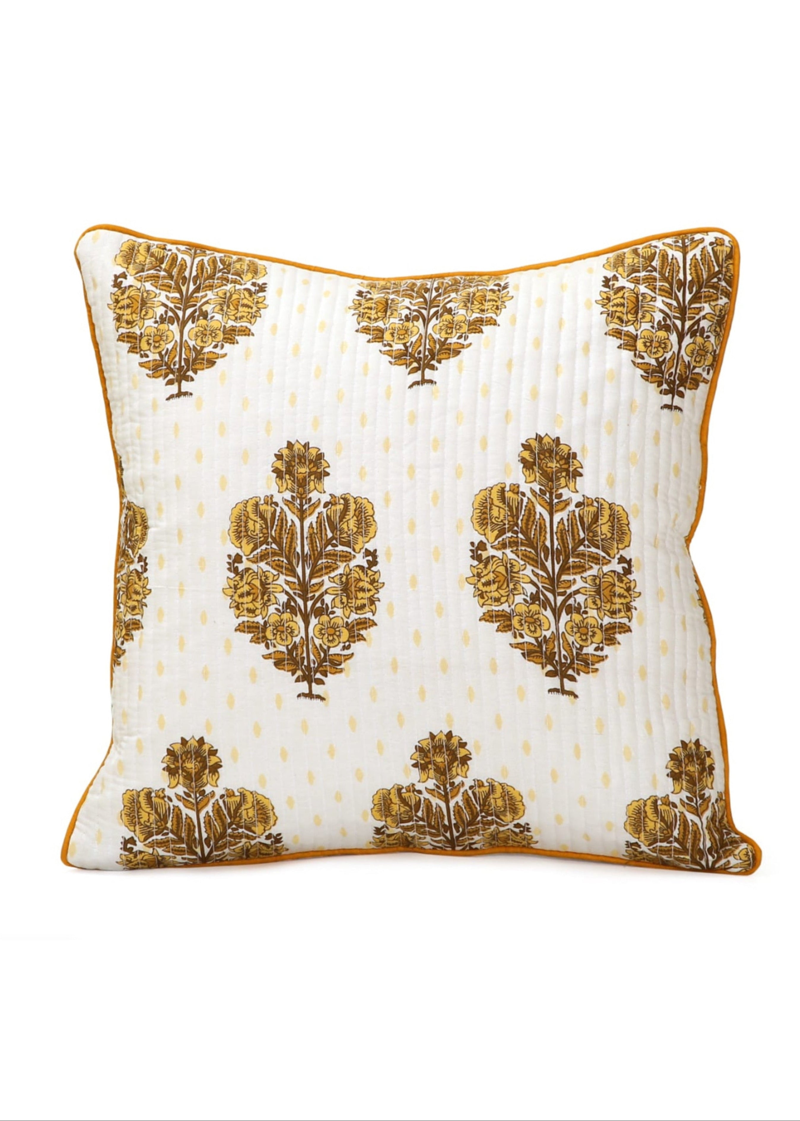 Pure cotton hand block printed quilted cushion covers 16x16 inches (Set of 5)