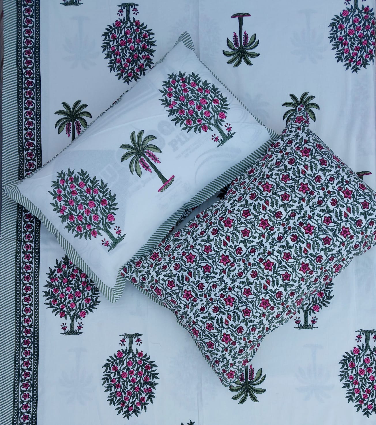 Pure cotton hand block printed Queen Size double bedsheet 90 x 108 inches