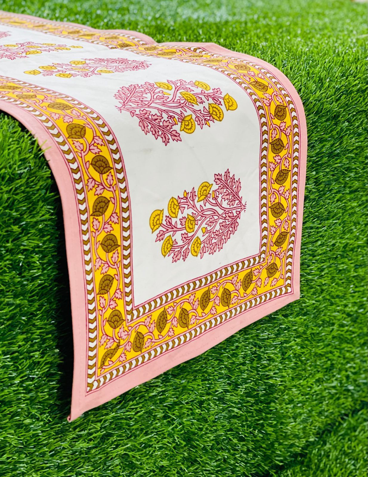 Pure canvas cotton screen printed runners for 4 and 6 seater dining tables