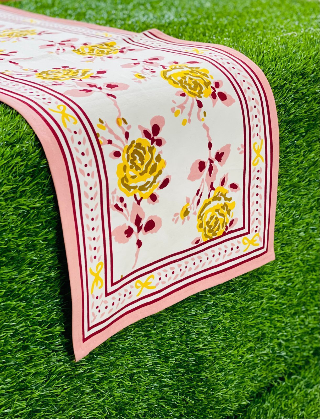 Pure canvas cotton screen printed runners for 4 and 6 seater dining tables
