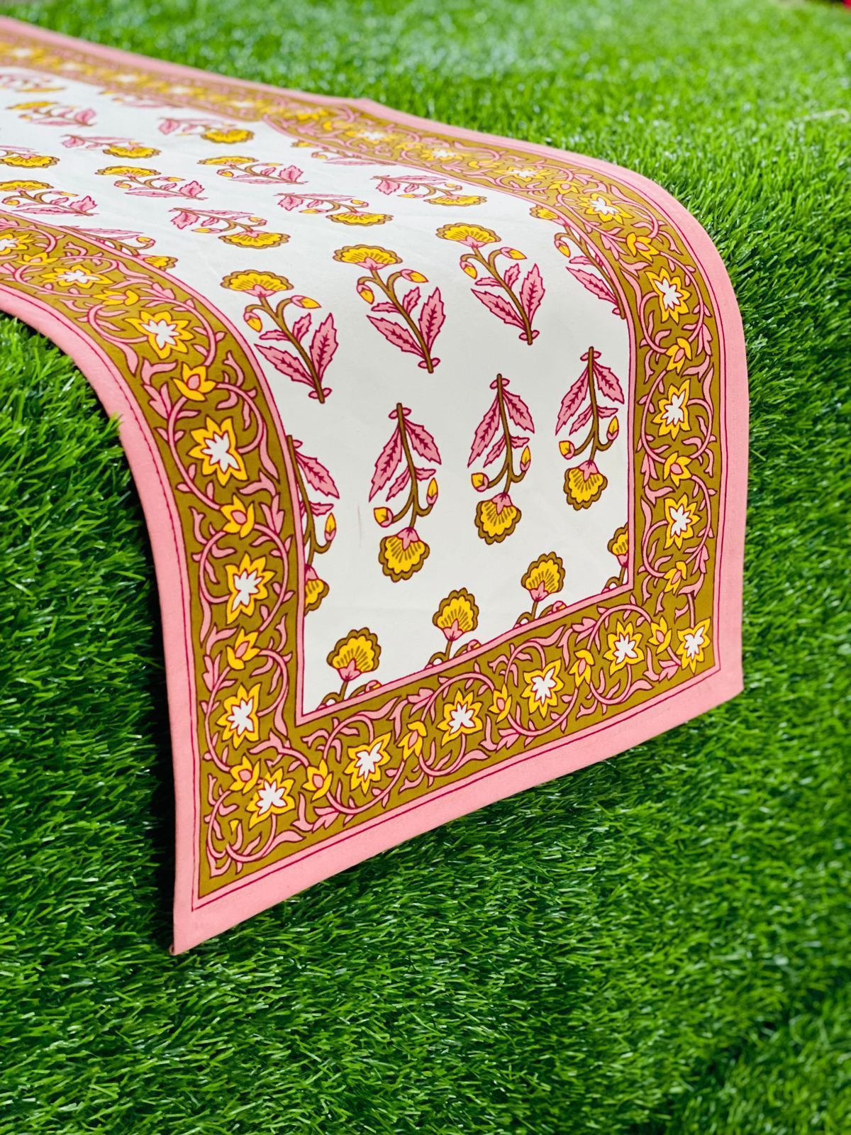 Pure canvas cotton screen printed runners for 4 and 6 seater dining tables