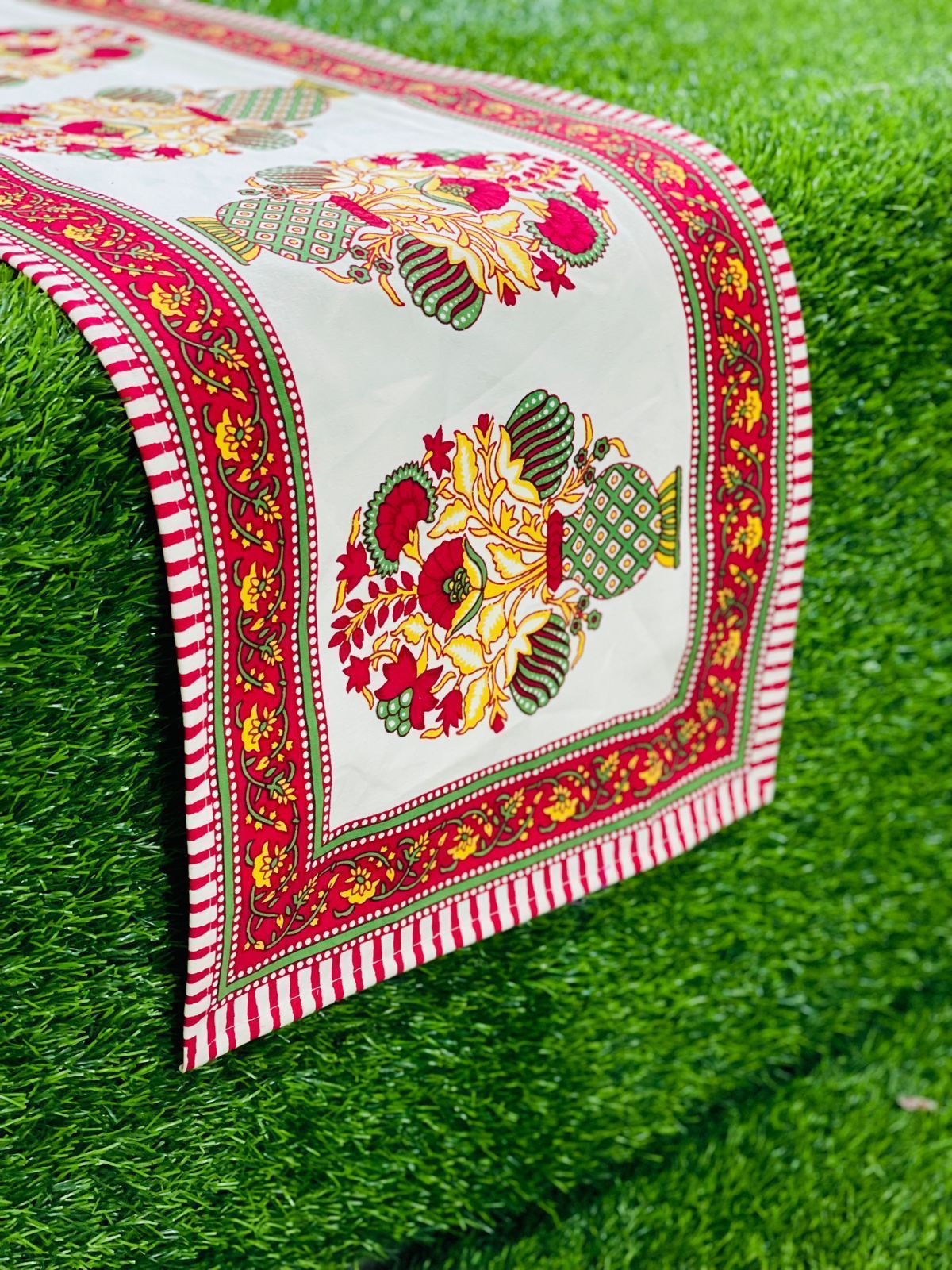Pure canvas cotton screen printed runners for 4 and 6 seater dining tables