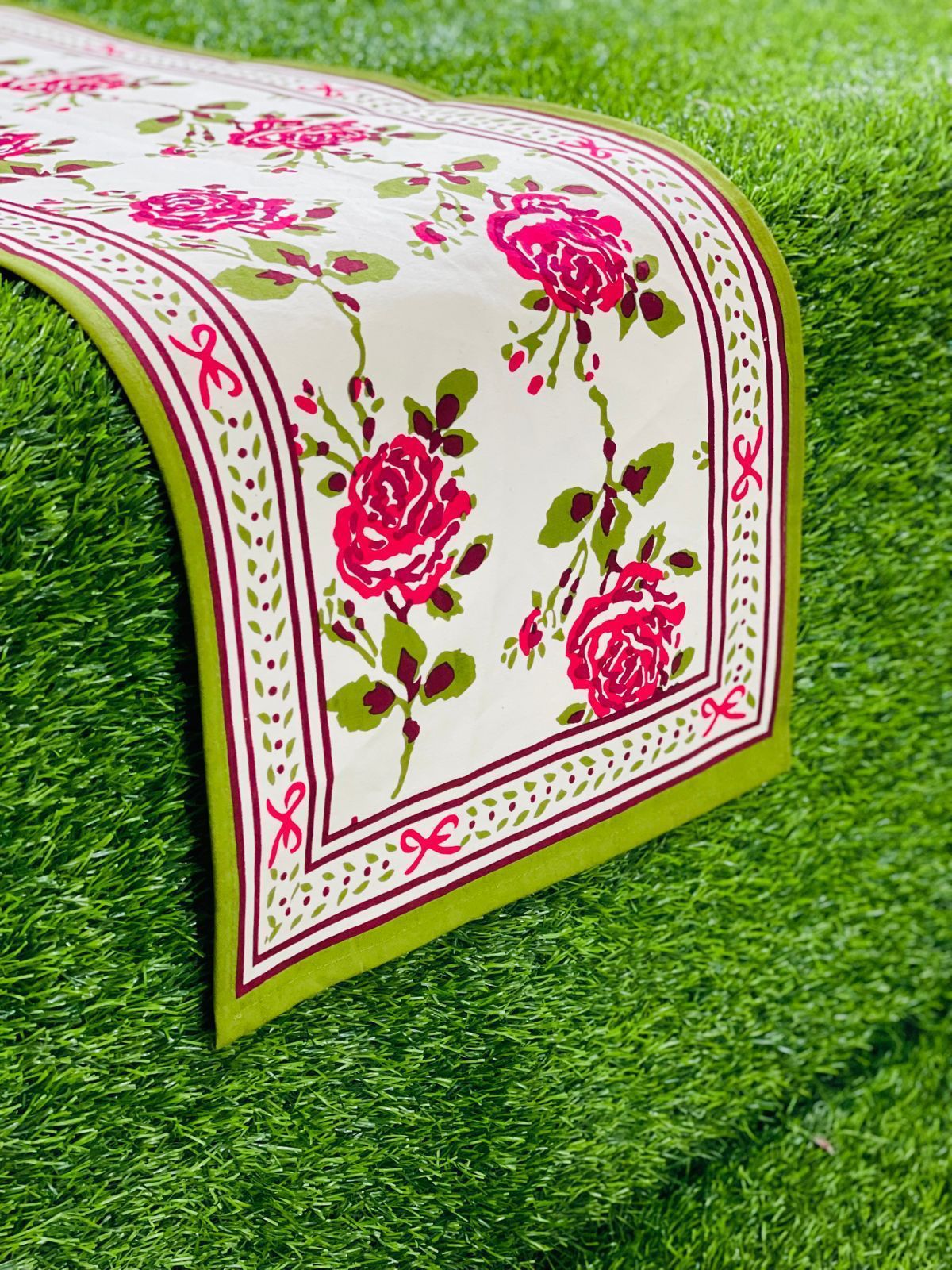 Pure canvas cotton screen printed runners for 4 and 6 seater dining tables