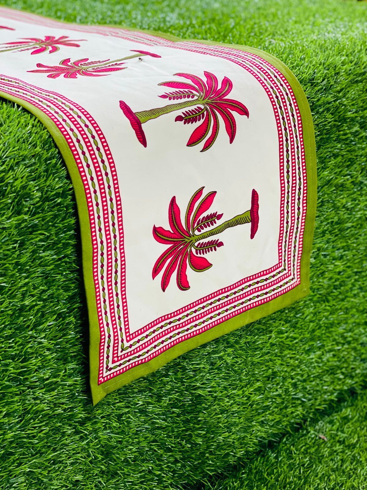 Pure canvas cotton screen printed runners for 4 and 6 seater dining tables