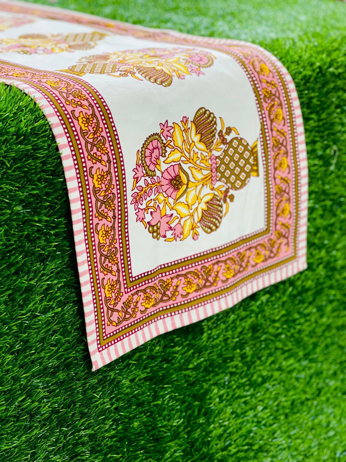 Pure canvas cotton screen printed runners for 4 and 6 seater dining tables