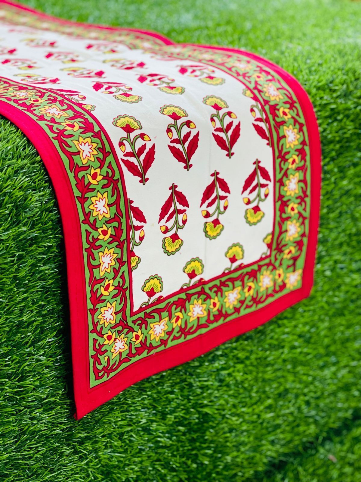 Pure canvas cotton screen printed runners for 4 and 6 seater dining tables