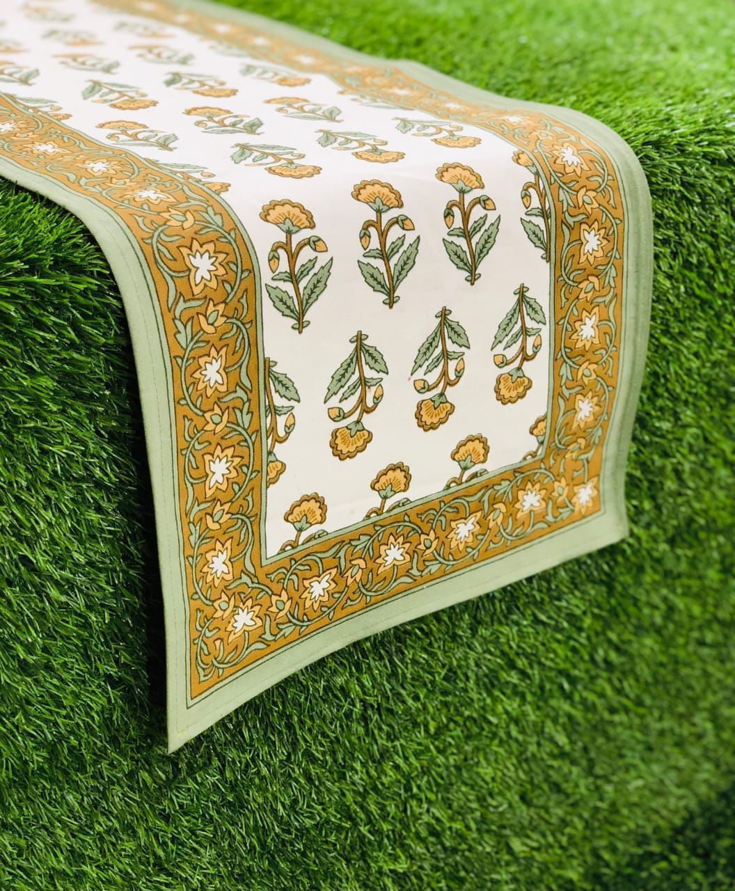 Pure canvas cotton screen printed runners for 4 and 6 seater dining tables