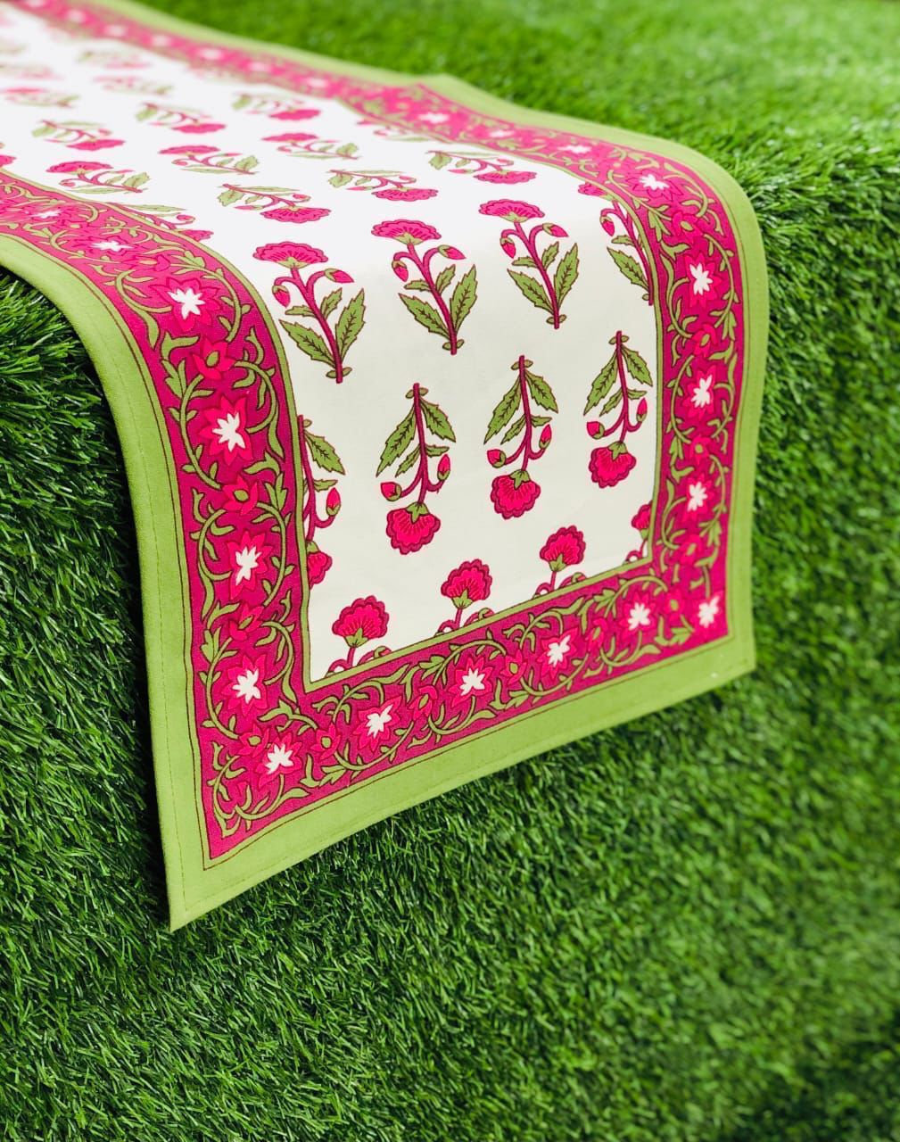 Pure canvas cotton screen printed runners for 4 and 6 seater dining tables