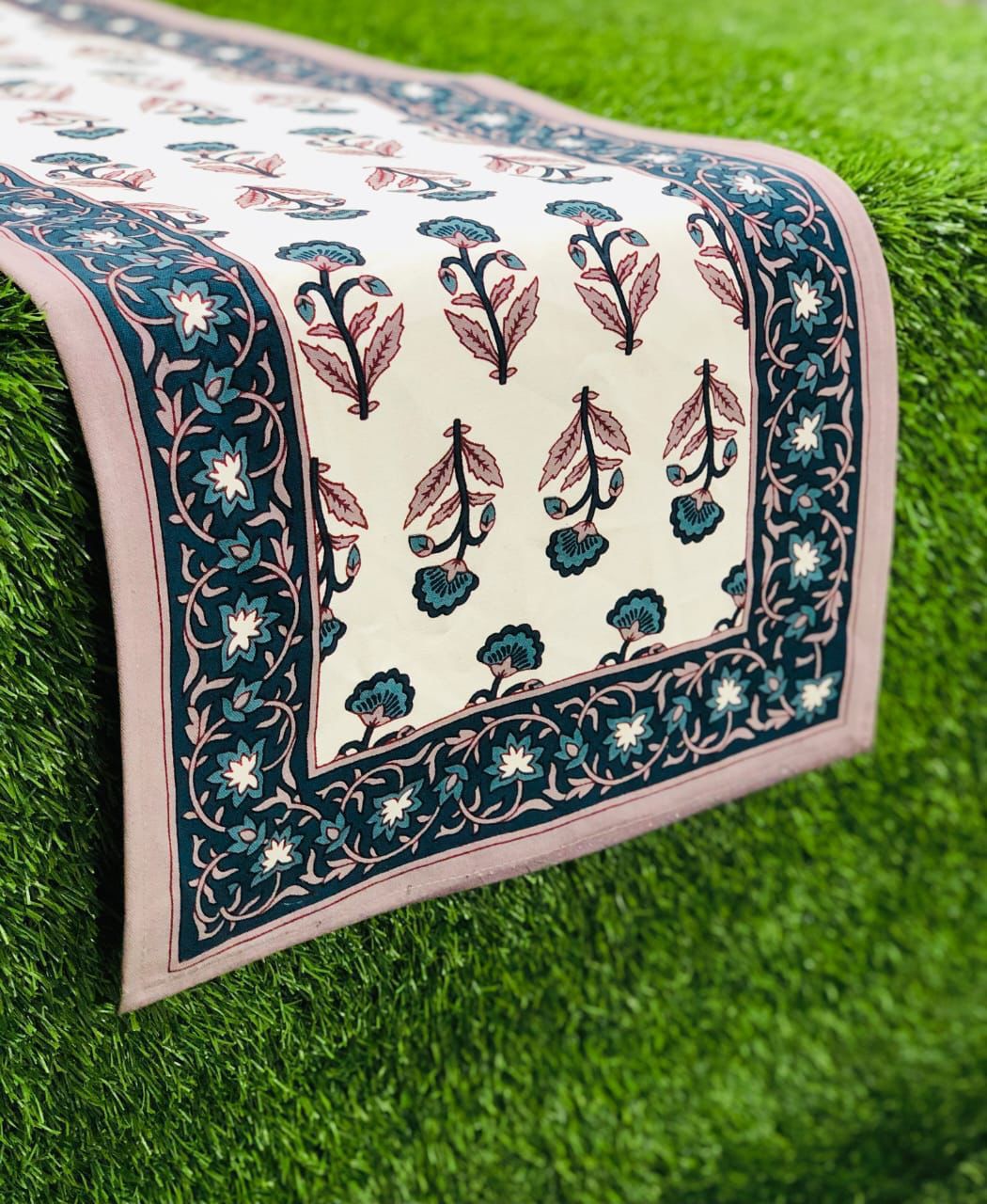 Pure canvas cotton screen printed runners for 4 and 6 seater dining tables