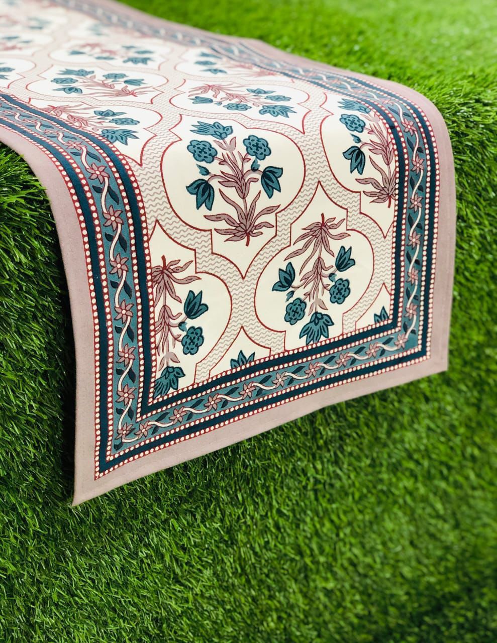 Pure canvas cotton screen printed runners for 4 and 6 seater dining tables