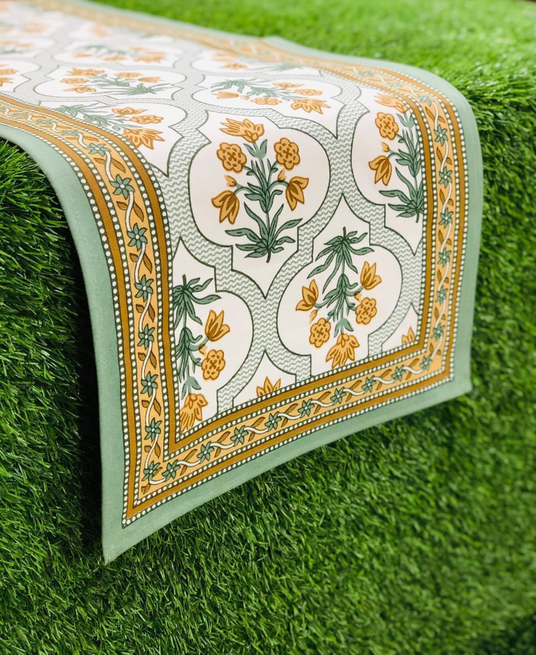 Pure canvas cotton screen printed runners for 4 and 6 seater dining tables