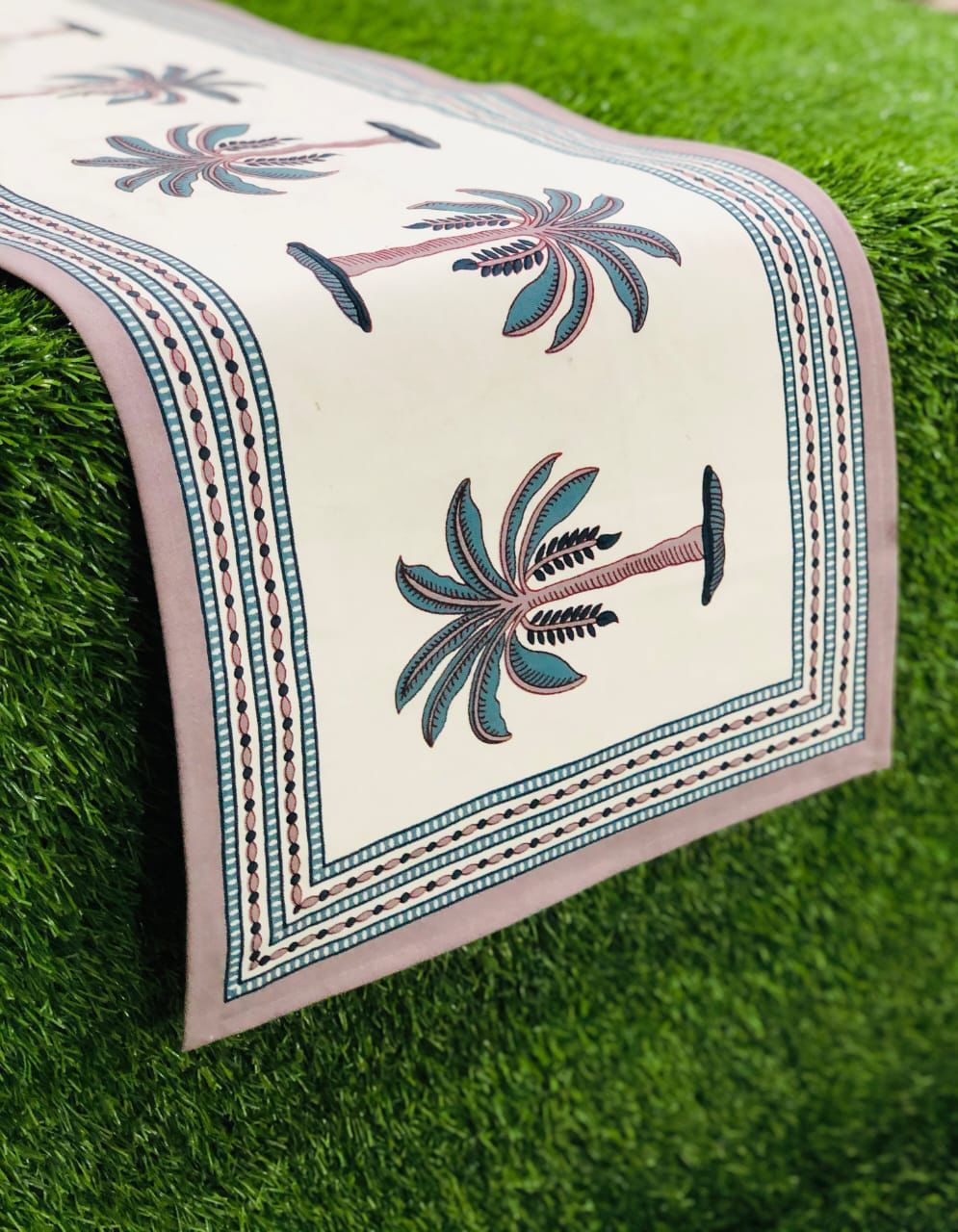 Pure canvas cotton screen printed runners for 4 and 6 seater dining tables