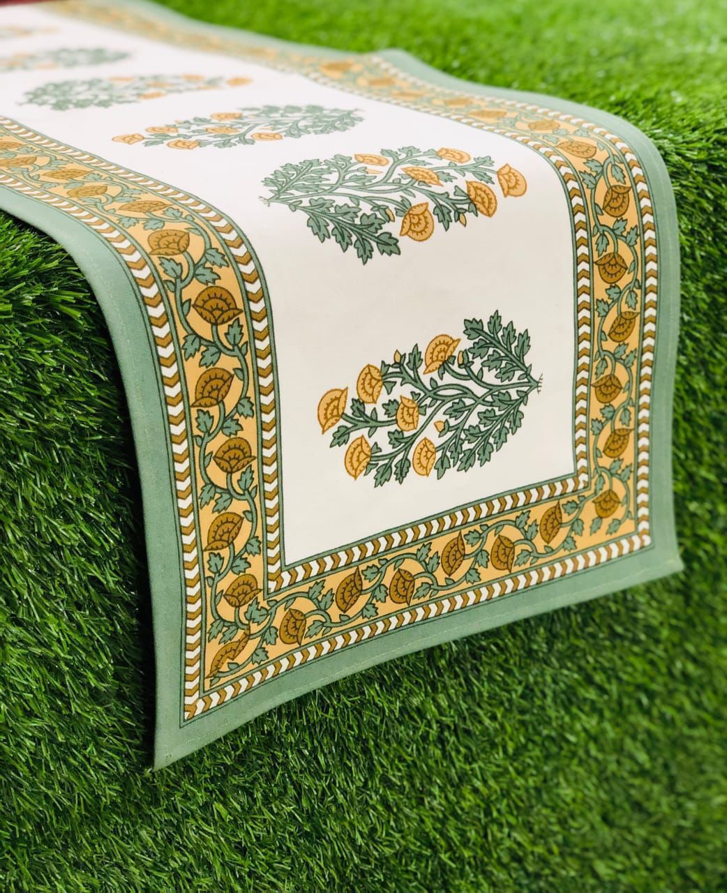 Pure canvas cotton screen printed runners for 4 and 6 seater dining tables
