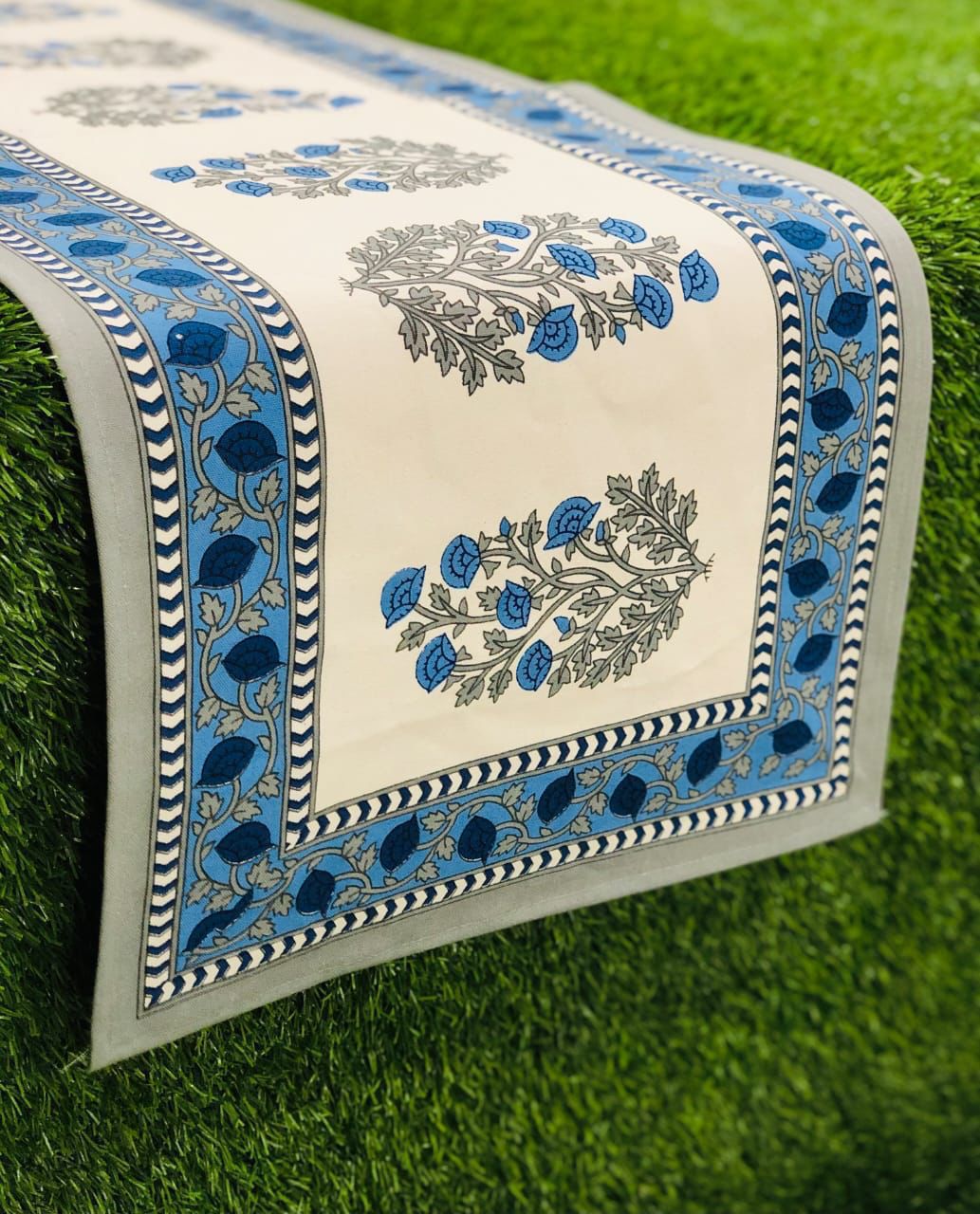 Pure canvas cotton screen printed runners for 4 and 6 seater dining tables