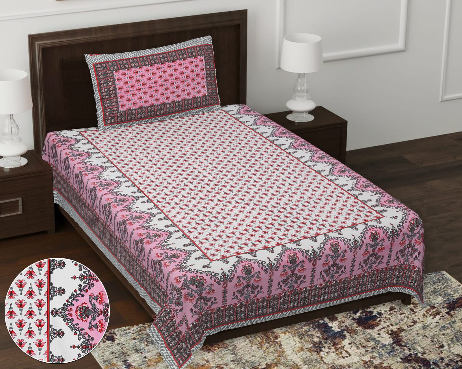 Pure cotton single bedsheet (Size 60x90 inches)