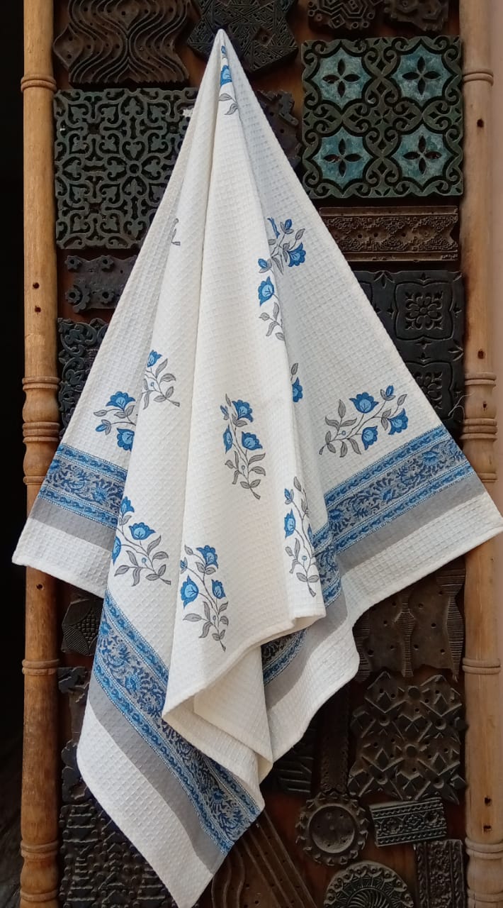 Handblock printed waffled cotton bath towels - Size 30x60 inches