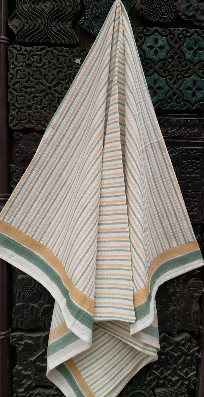 Handblock printed waffled cotton bath towels - Size 30x60 inches