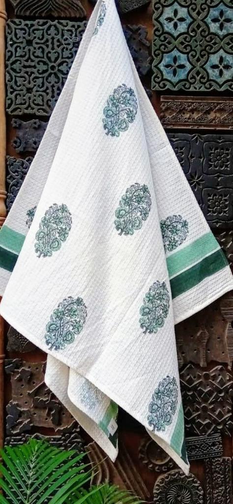 Handblock printed waffled cotton bath towels - Size 30x60 inches