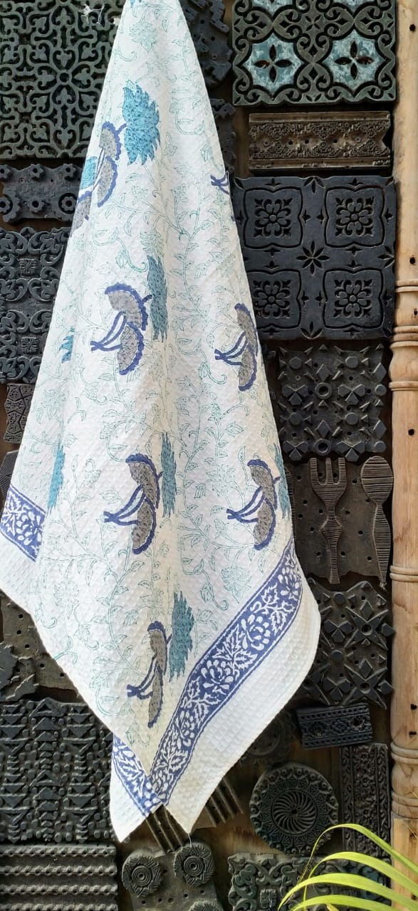Handblock printed waffled cotton bath towels - Size 30x60 inches