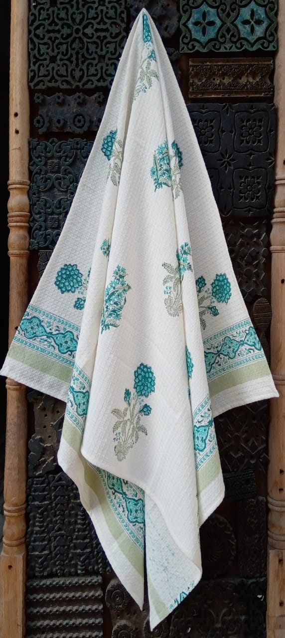 Handblock printed waffled cotton bath towels - Size 30x60 inches