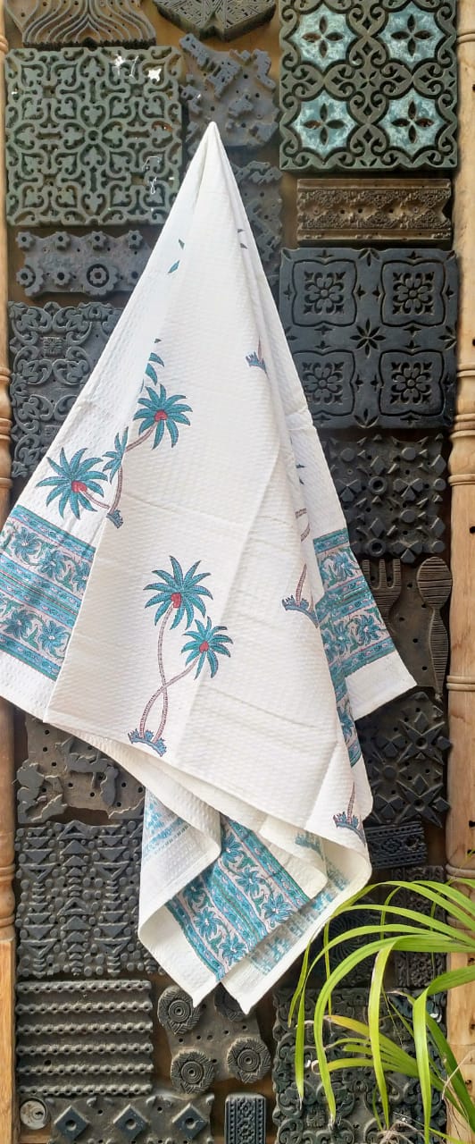 Handblock printed waffled cotton bath towels - Size 30x60 inches