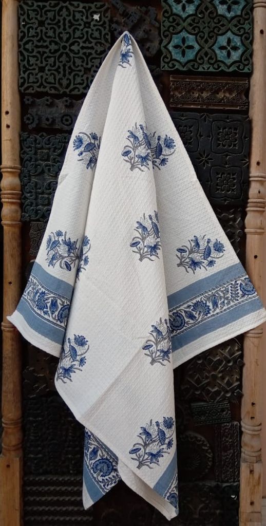 Handblock printed waffled cotton bath towels - Size 30x60 inches