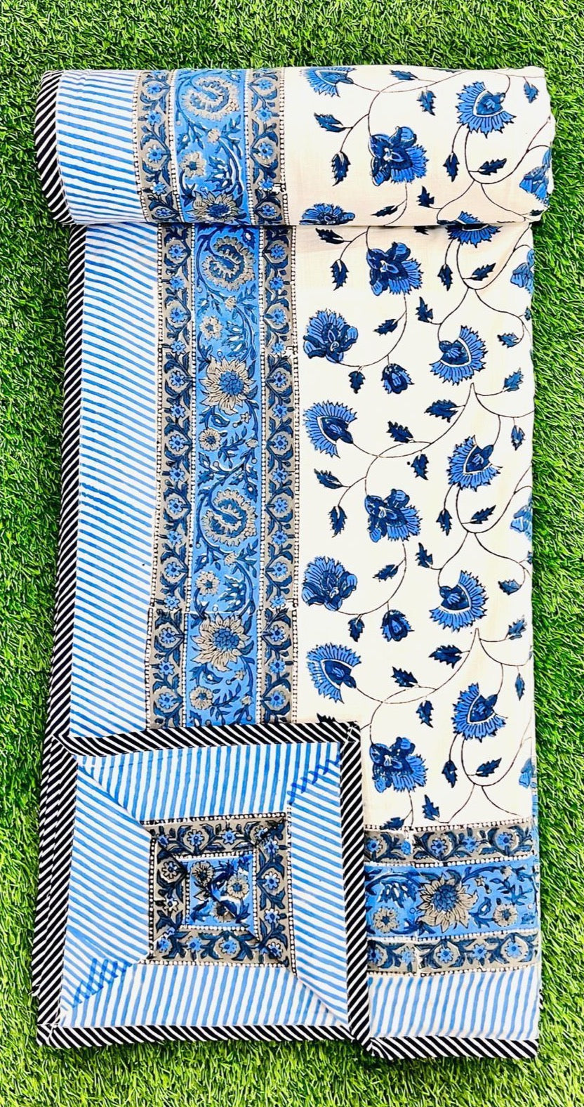 Handblock printed pure Mulmul cotton pair of single dohars (set of 2)