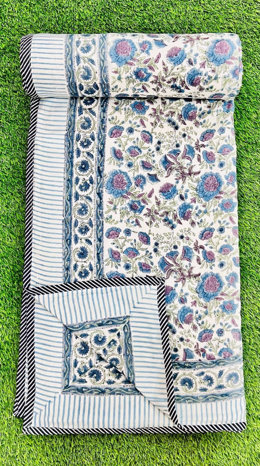 Handblock printed pure Mulmul cotton pair of single dohars (set of 2)