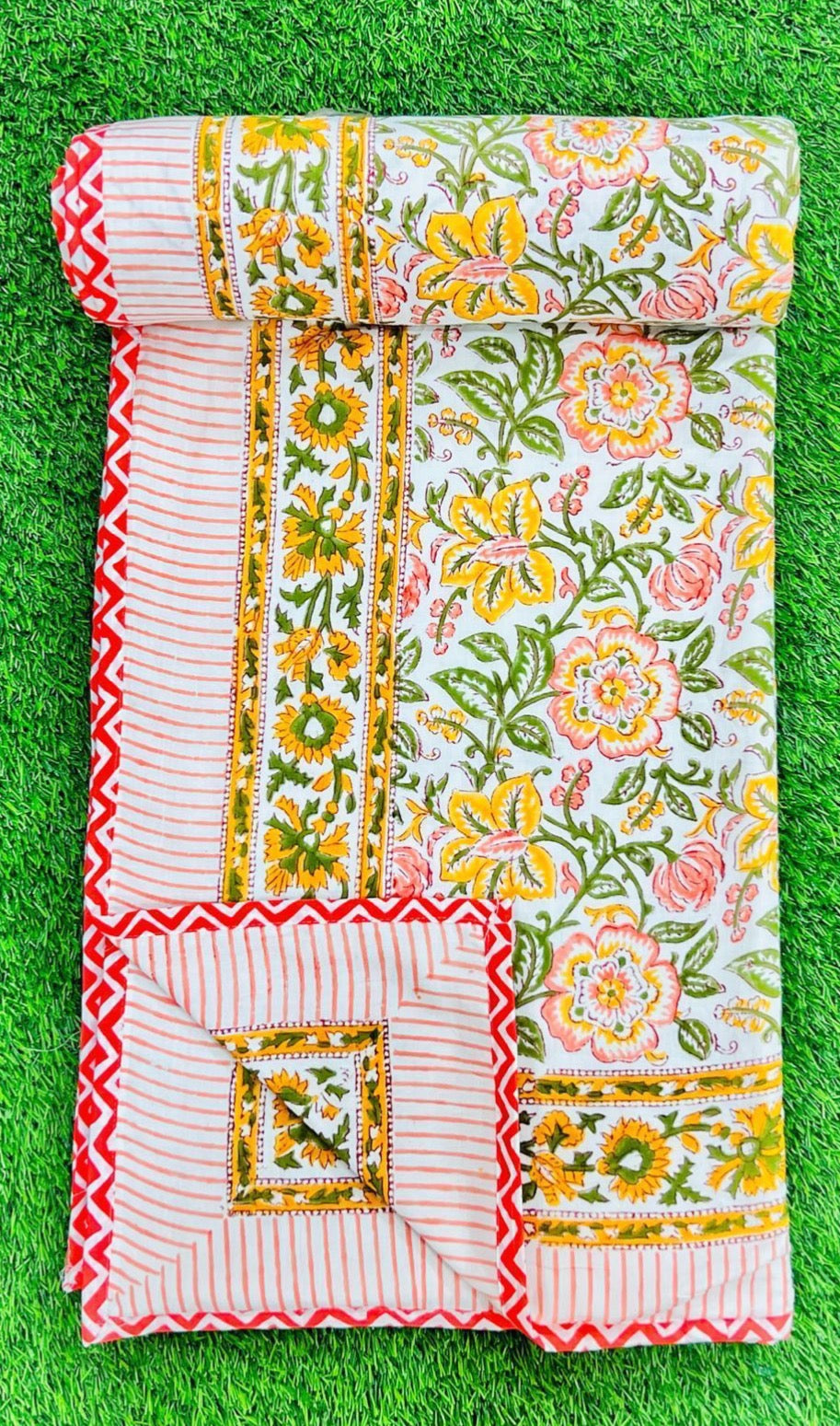 Handblock printed pure Mulmul cotton pair of single dohars (set of 2)