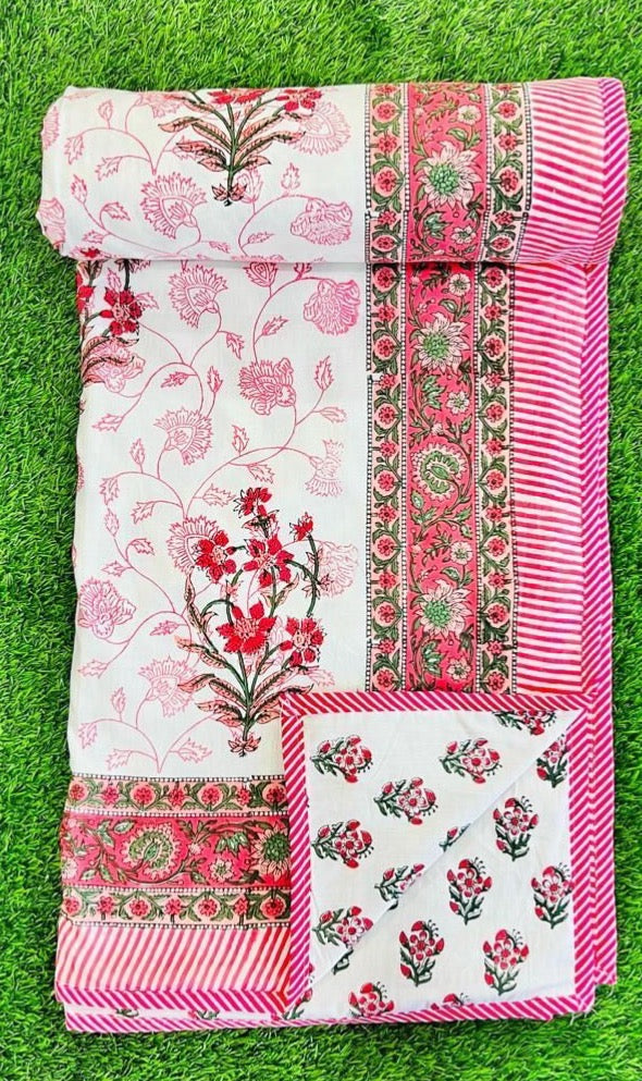 Handblock printed pure Mulmul cotton pair of single dohars (set of 2)