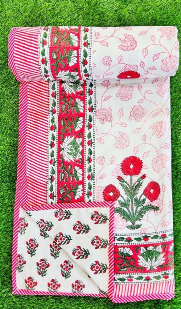 Handblock printed pure Mulmul cotton pair of single dohars (set of 2)