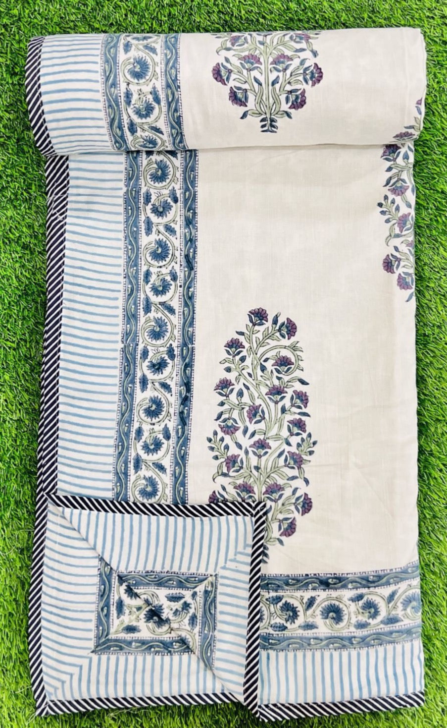 Handblock printed pure Mulmul cotton pair of single dohars (set of 2)