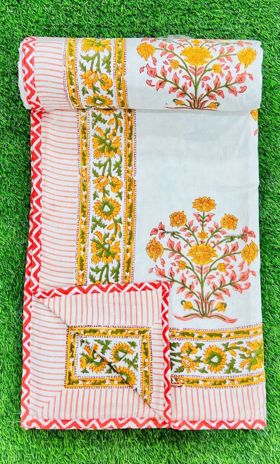 Handblock printed pure Mulmul cotton pair of single dohars (set of 2)