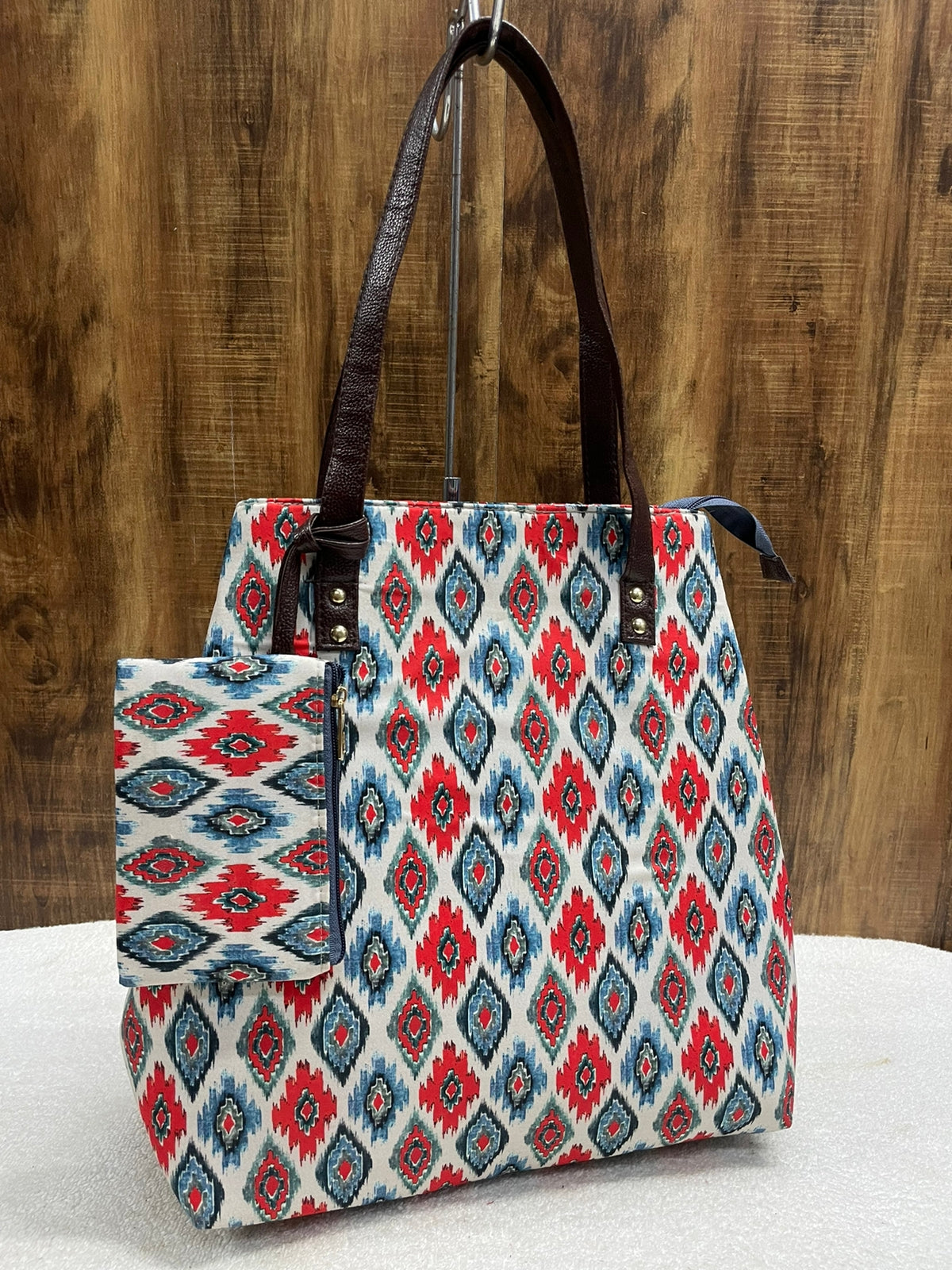 Printed fabric handbags with pouch