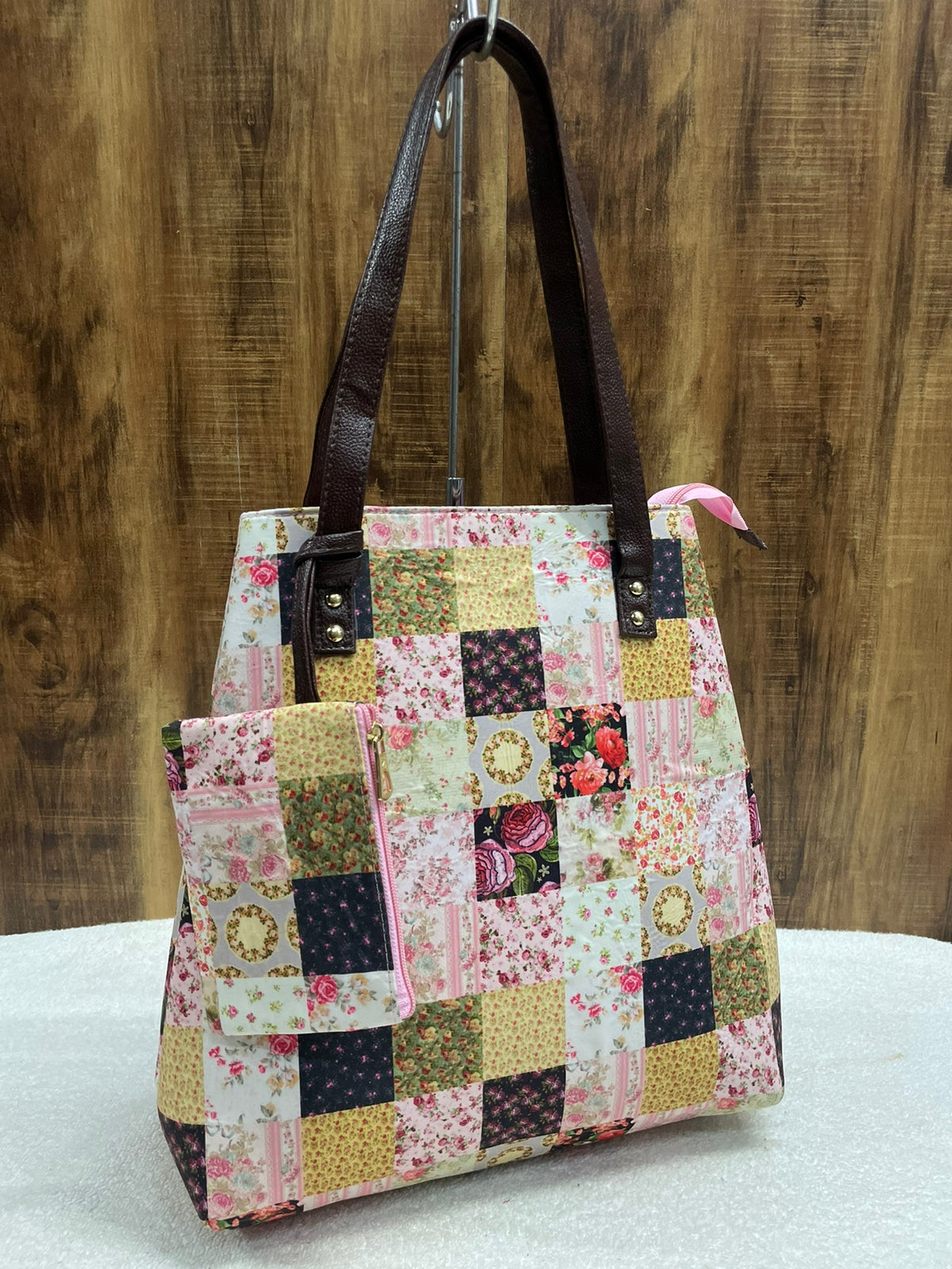 Printed fabric handbags with pouch