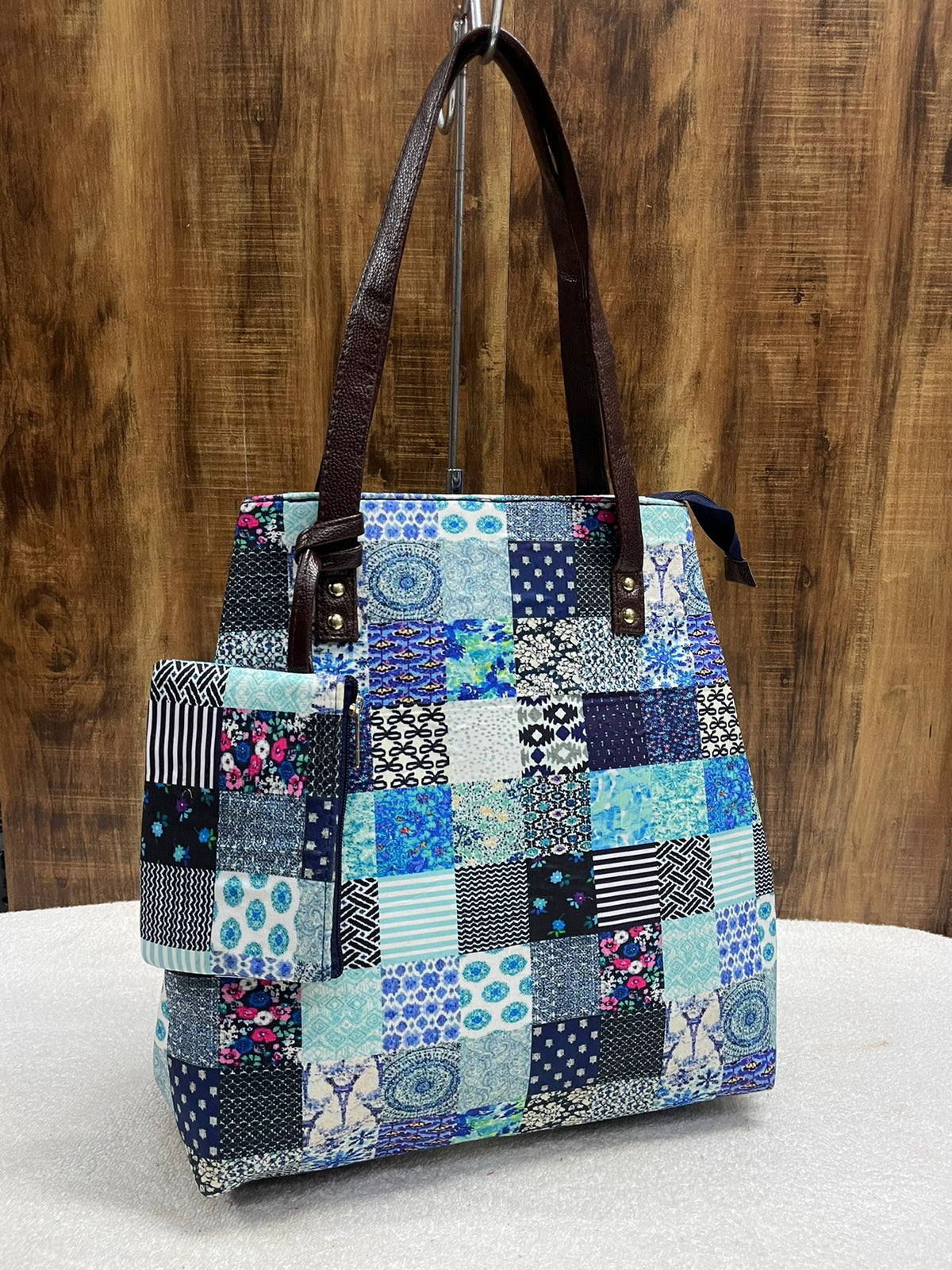 Printed fabric handbags with pouch