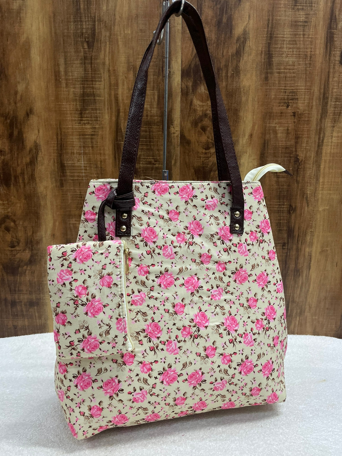 Printed fabric handbags with pouch