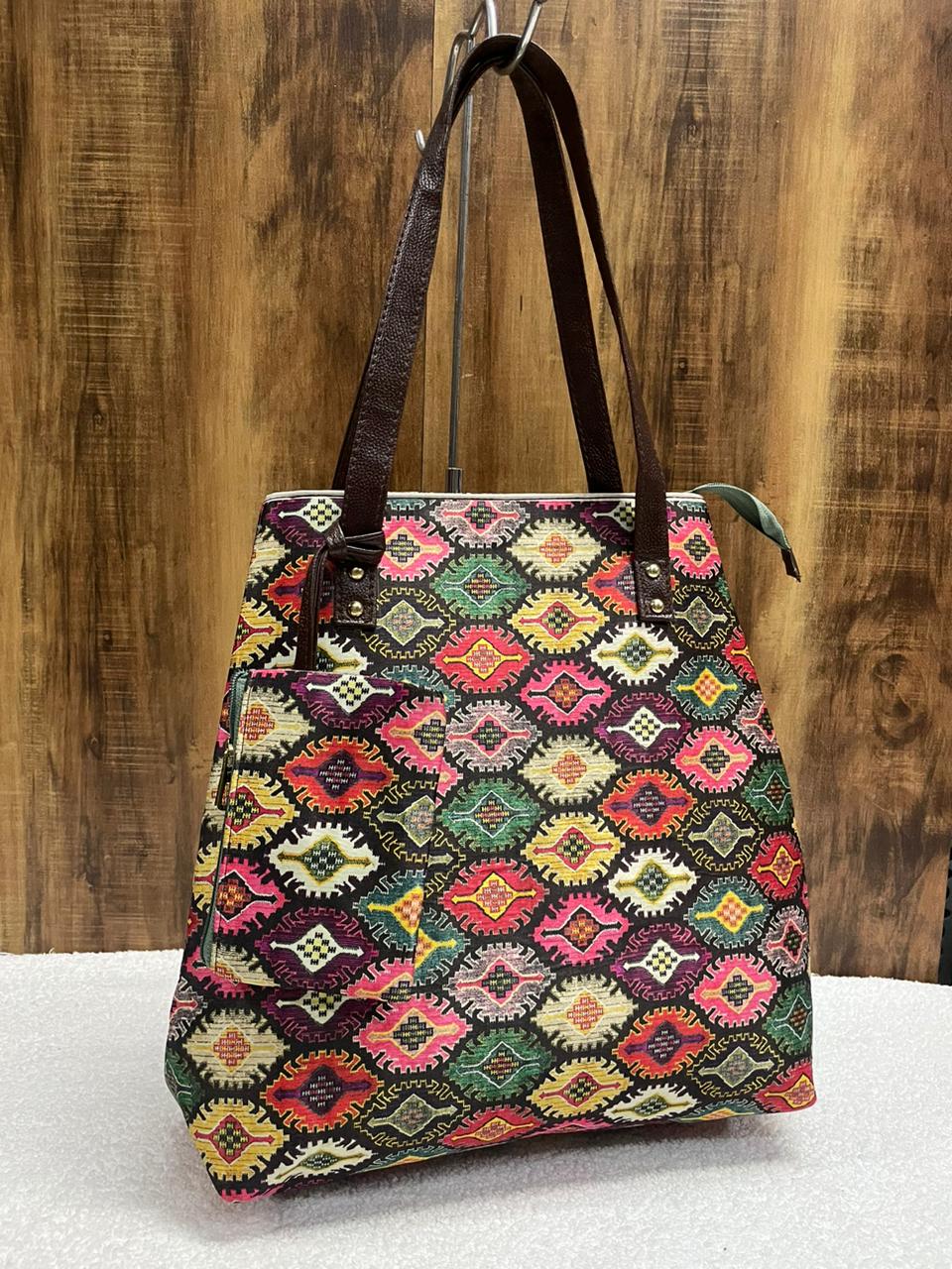 Printed fabric handbags with pouch