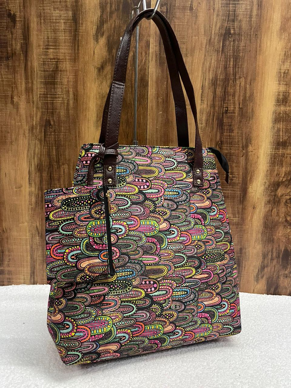 Printed fabric handbags with pouch